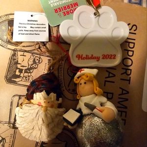 Dog, Santa, and Nurse Ornaments